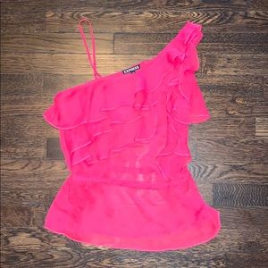 Pink express one shoulder ruffle top